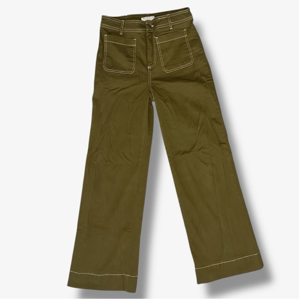 Bagatelle Collection Stitch Wide Leg Pants Cotton Spandex Olive Green Size 6 - Picture 3 of 9